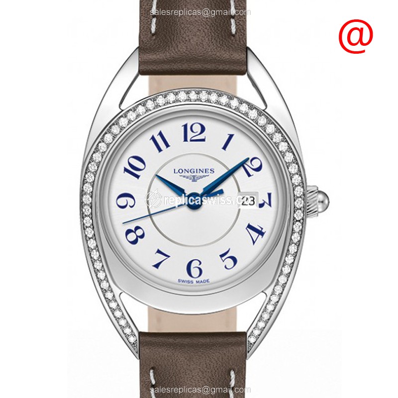 Longines EQUESTRIAN Replica - Quartz - Diamond Case - White Dial, Leather Buckle