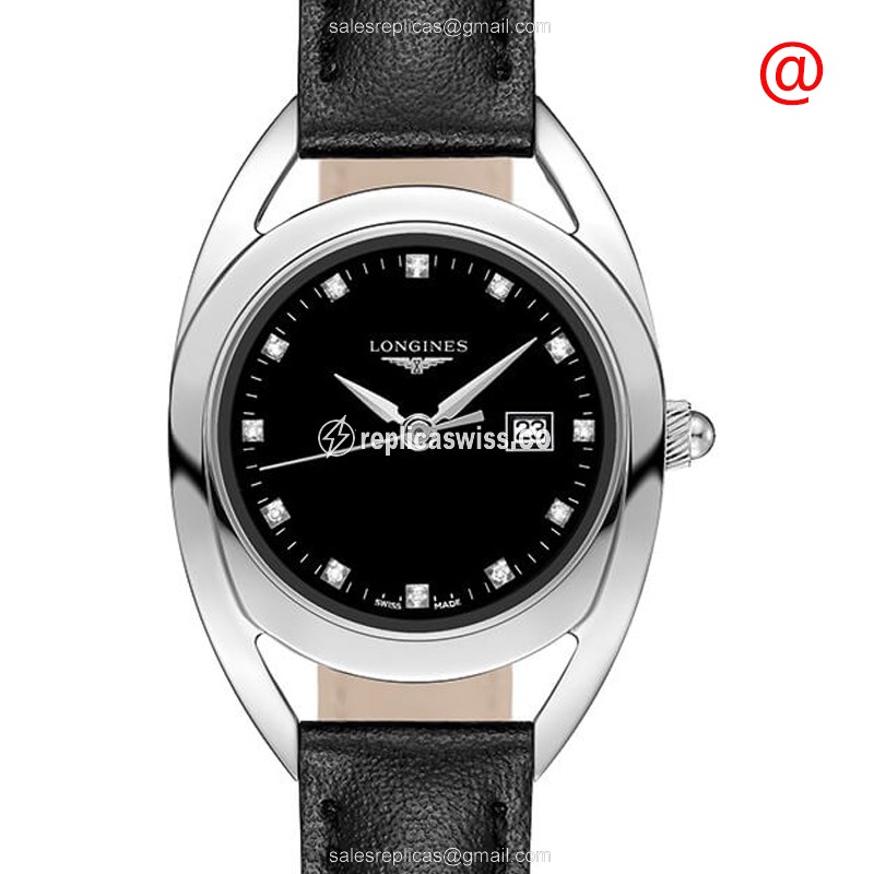 Longines Equestrian Quartz Replica - Steel Case - Black Dial - Leather Strap - Luxury Replica EQUESTRIAN Watch