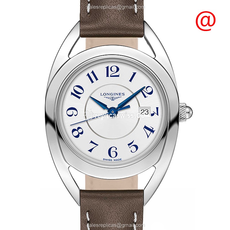 Longines Equestrian Quartz - Steel Case, White Dial, Brown Leather Strap - Luxury Replica EQUESTRIAN Watch