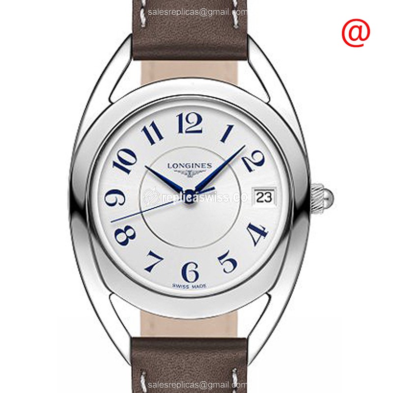 Longines L6.138.4.73.2 Replica - Quartz - Steel Case, White Dial - Brown Leather Strap