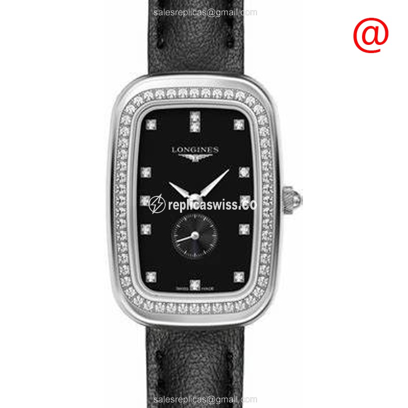 Longines Equestrian Replica - Automatic - Stainless Steel & Diamond - Black Dial, Leather Strap - Luxury Replica EQUESTRIAN Watch