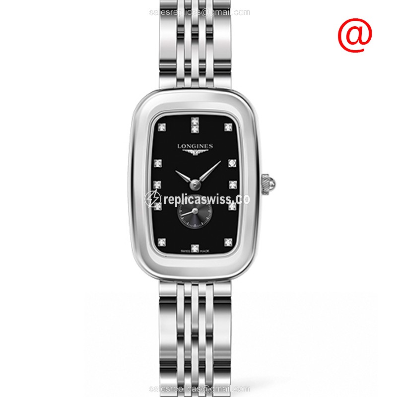 Longines EQUESTRIAN Quartz Replica - Diamonds, Black - Silver Clasp & Steel Strap