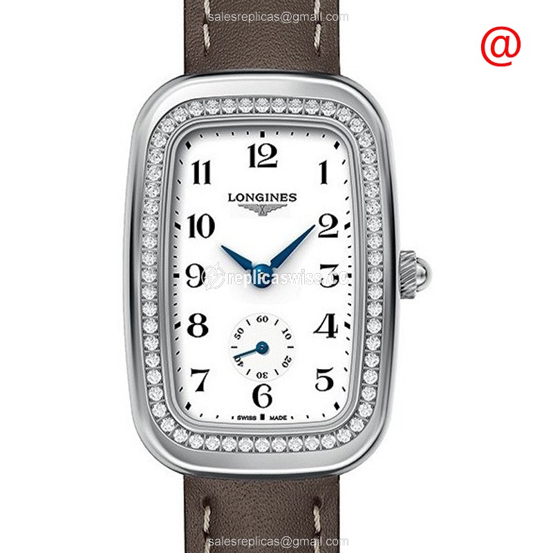 Longines EQUESTRIAN Replica - Quartz - Diamond Case - White Dial, Brown Leather Strap