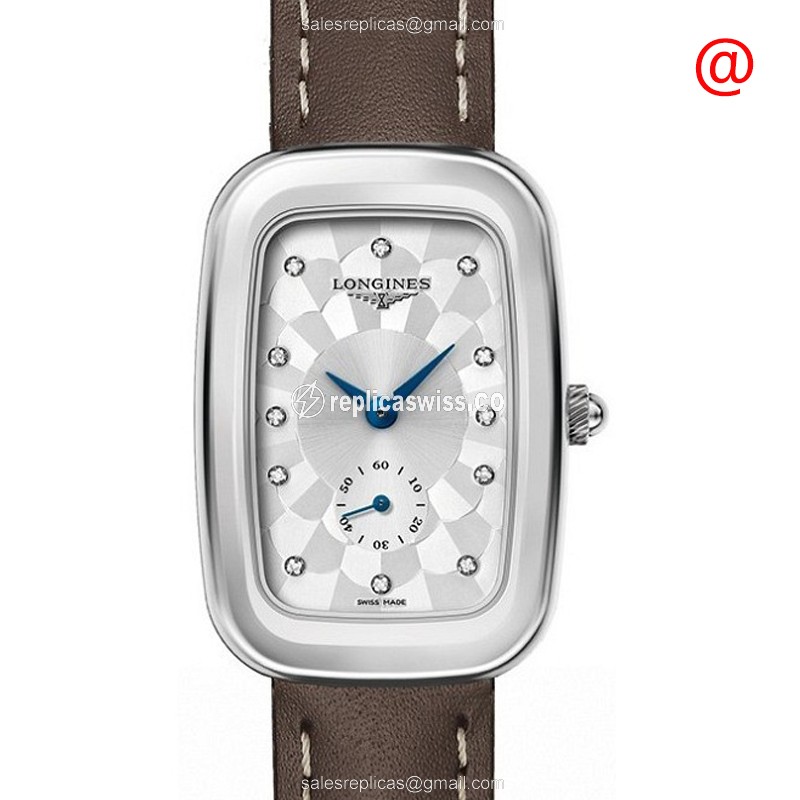 Longines Equestrian Replica Watch - Quartz - Steel Case - Silver on Brown Leather