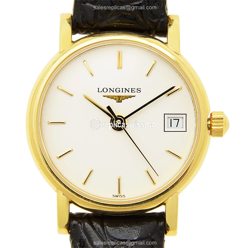 Longines Presence Replica - Quartz - Gold-Plated - White Dial, Leather Strap