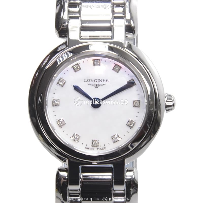 Longines Prima Luna Replica - Quartz - Steel Case, White Dial - Silver Steel Clasp - Luxury Replica PRIMA LUNA Watch
