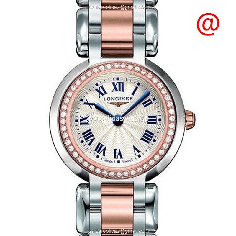 Longines EQUESTRIAN Quartz Replica - 18kt Rose Case, Diamond, Silver Dial, Gold Clasp, Steel Strap - Luxury Replica EQUESTRIAN Watch