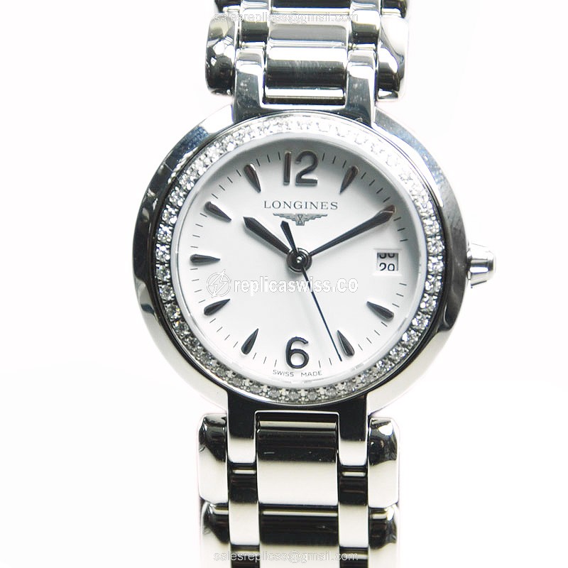 Longines Prima Luna Replica - Quartz - Steel Case - White Dial, Silver Clasp & Strap - Luxury  Watch