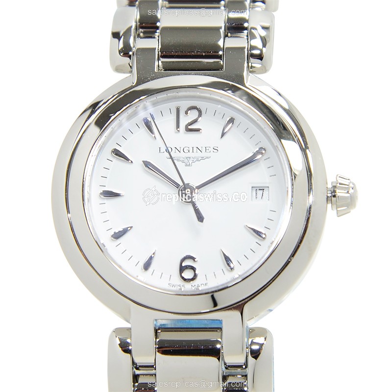 Longines Prima Luna Replica - Quartz - Stainless Steel - White Dial, Silver Clasp - Luxury Replica PRIMA LUNA Watch