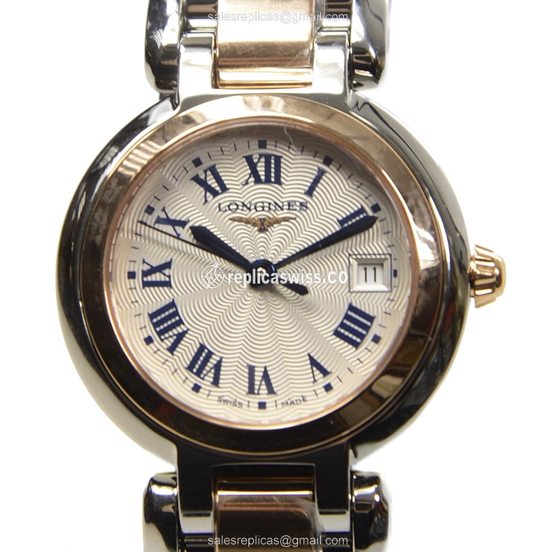 Longines PRIMA LUNA Replica - Quartz - 18kt Rose Gold & Steel Case - White Dial