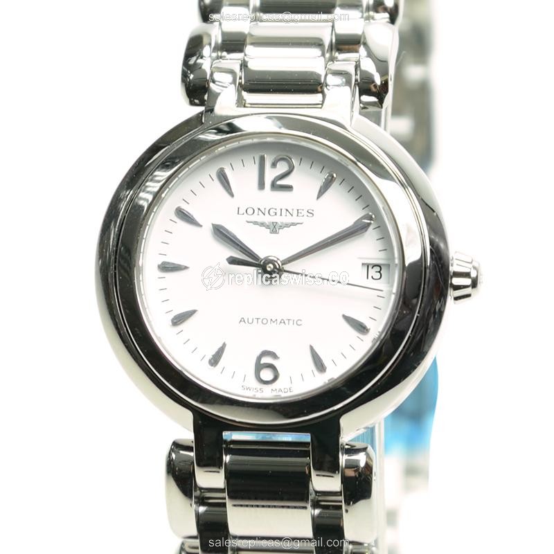 Longines Prima Luna Replica - Automatic - Steel Case, White Dial, Silver Clasp - Luxury  Watch