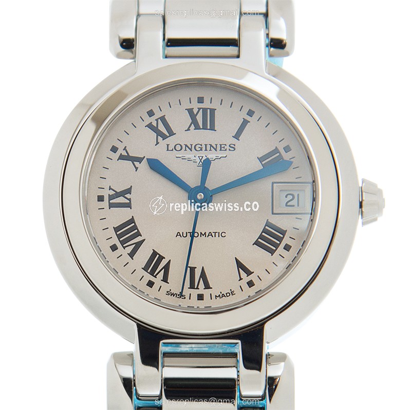 Longines Prima Luna Replica - Automatic - Stainless Steel - White Dial - Silver Clasp - Luxury Longines Replica Watch