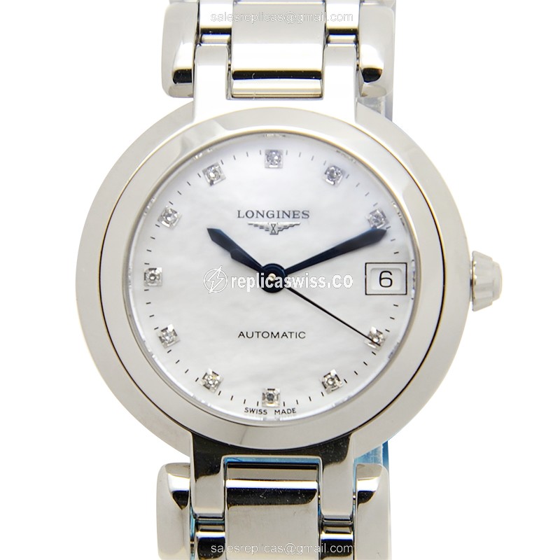 Longines Prima Luna Replica - Automatic - White Dial - Silver Steel Clasp - Luxury Replica PRIMA LUNA Watch