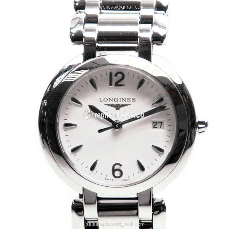 Longines Prima Luna Replica - Quartz - Stainless Steel - White Dial, Silver Clasp - Luxury  Watch