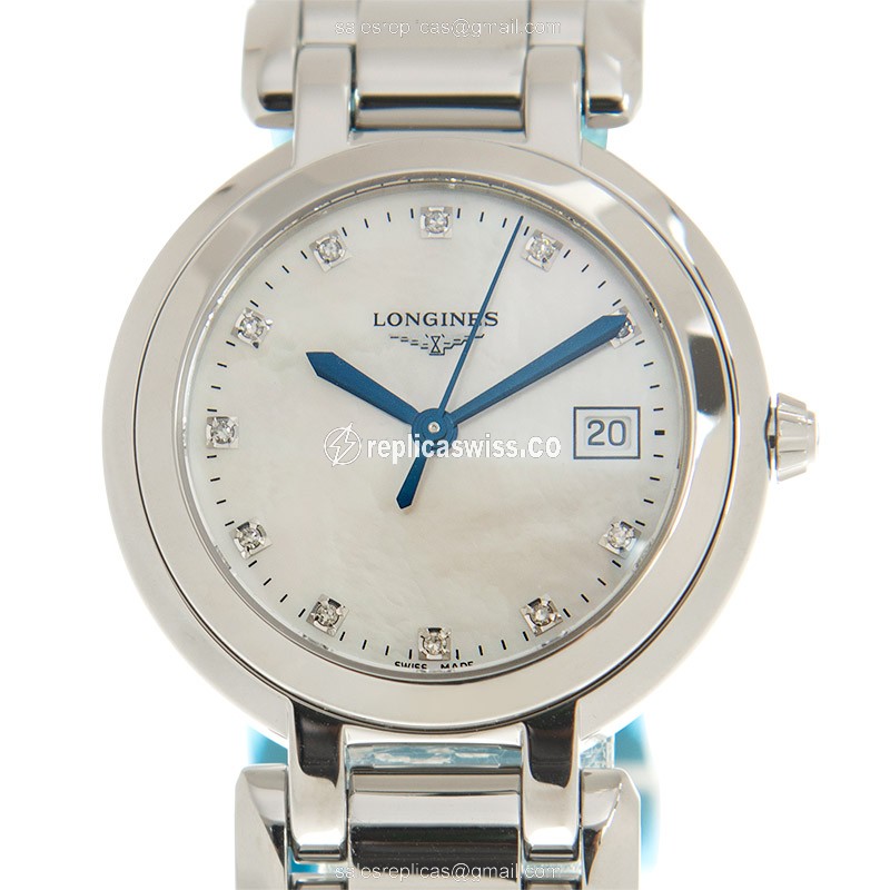 Longines Prima Luna Replica - Quartz - Stainless Steel Case - White Dial, Silver Clasp - Luxury  Watch