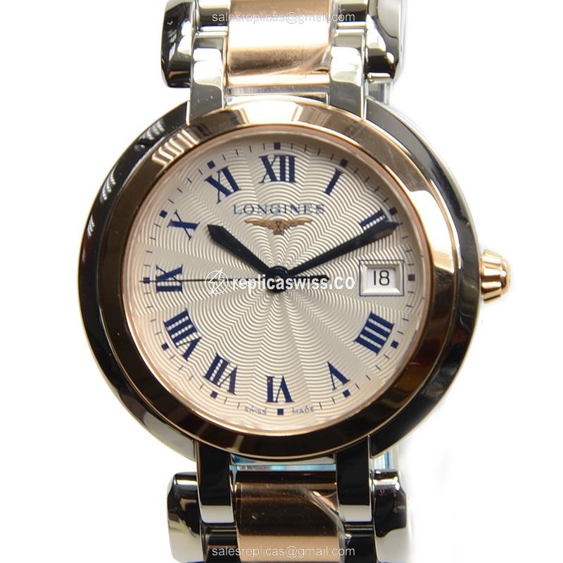 Longines Prima Luna Replica - Quartz - 18kt Rose Gold - Silver Dial - Steel Strap - Luxury Replica PRIMA LUNA Watch