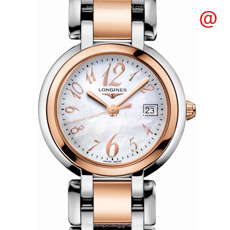 Longines Prima Luna Replica - Quartz - 18kt Rose Gold - Steel Case - White Dial - Gold Strap - Luxury Replica PRIMA LUNA Watch