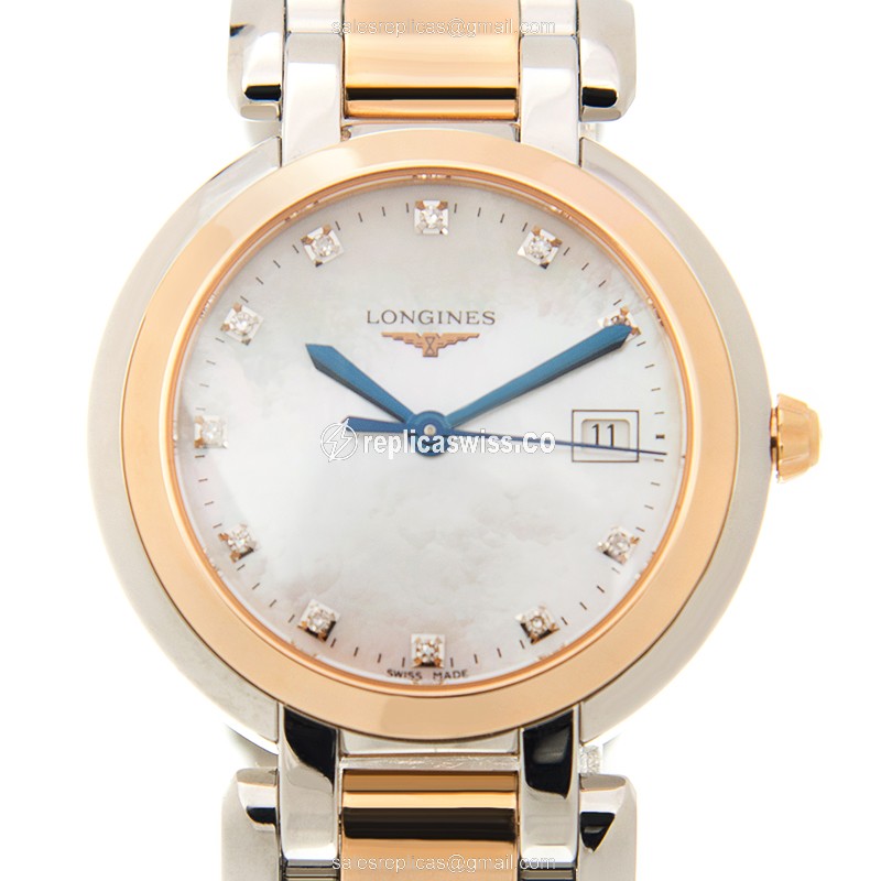 Rolex Prima Luna Replica - Quartz, 18kt Rose Gold Case - White Dial, Steel Strap