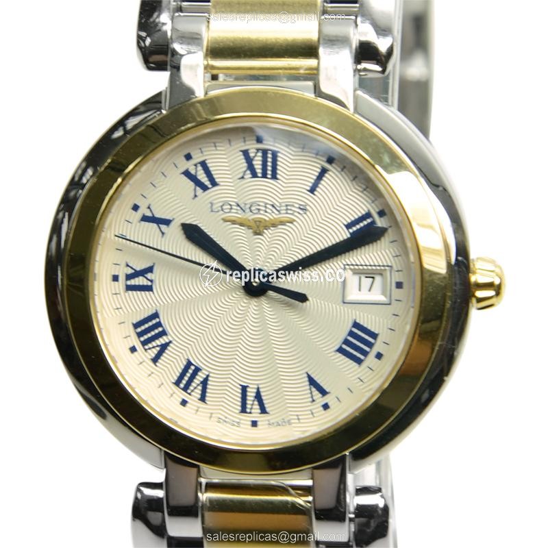 Longines PRIMA LUNA Replica - Quartz - 18kt Gold/Steel Case - Silver Dial - Luxury Replica PRIMA LUNA Watch