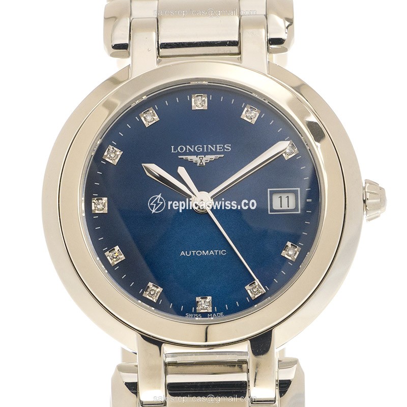 Longines PRIMA LUNA Replica - Automatic - Steel Case - Blue Dial - Silver Clasp & Steel Strap - Luxury Replica PRIMA LUNA Watch