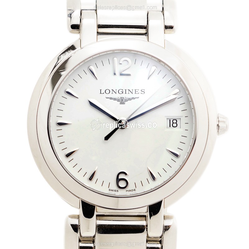 Longines PRIMA LUNA Replica - Quartz - Steel Case, White Dial - Silver Steel Strap