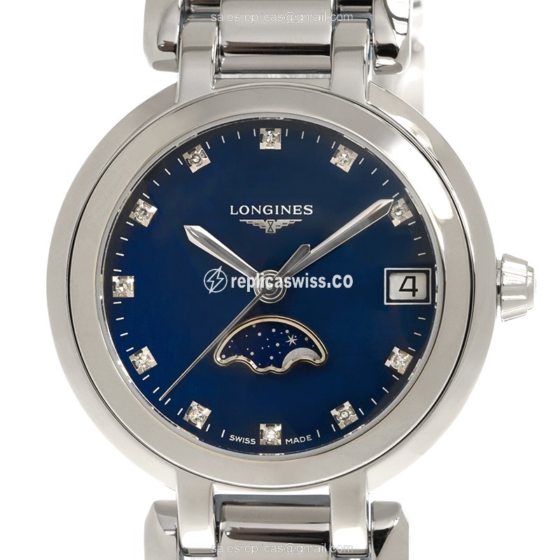 Longines PRIMA LUNA Quartz - Blue Dial - Steel Case & Band - Clasp - Luxury Longines Replica Watch