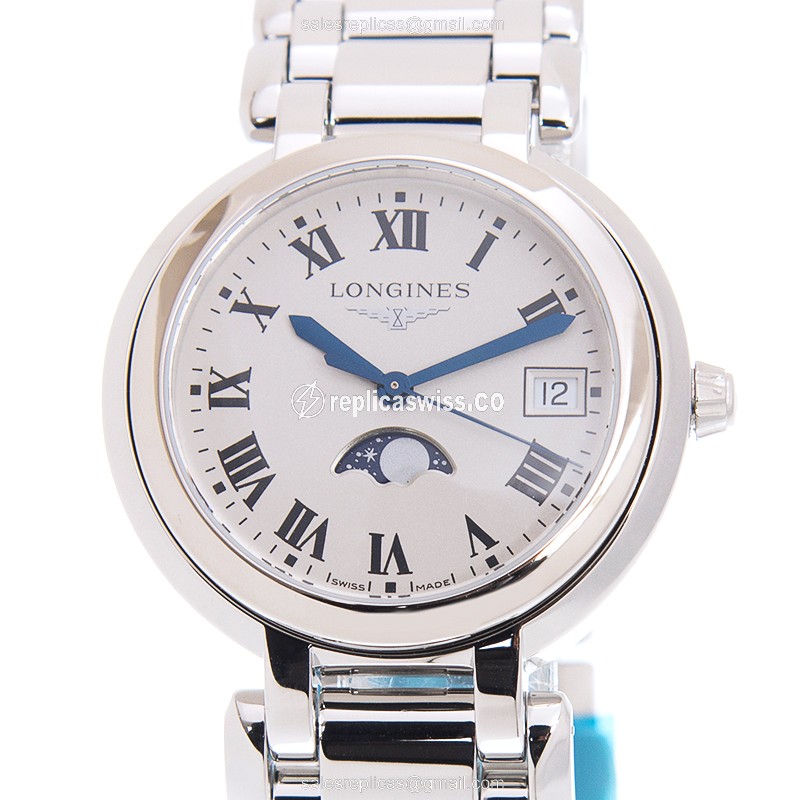 Longines Prima Luna Replica - Quartz - Stainless Steel Case - White Dial, Silver Clasp - Luxury Replica PRIMA LUNA Watch