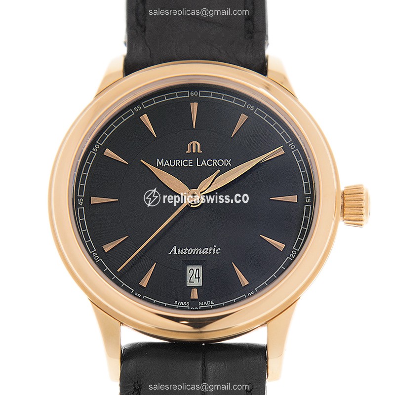 Maurice Lacroix LC6003-PG101-230 Quartz 18kt Rose Gold - Black Dial Buckle Black Alligator Strap - Luxury Replica LES CLASSIQUES Watch