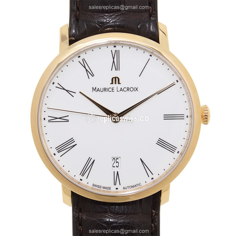 Maurice Lacroix LC6007-PG101-110 Replica - Auto - 18kt Rose Gold - White Dial - Brown Alligator Buckle - Luxury Replica LES CLASSIQUES Watch