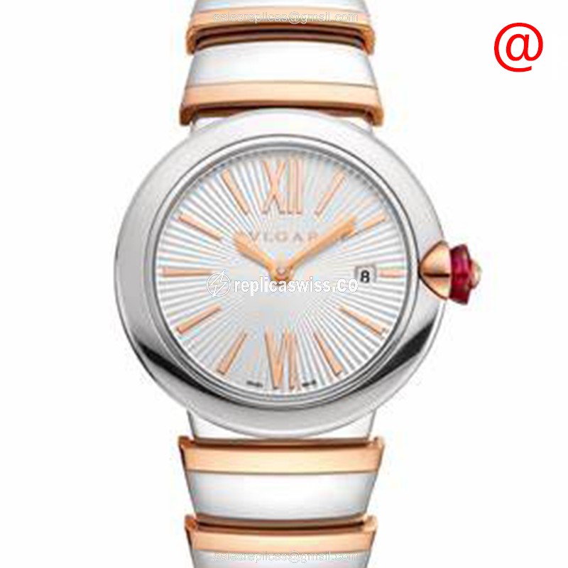 Bulgari LVCEA Quartz Replica - 18kt Rose Gold & Steel - White Dial - Gold Clasp - Luxury Replica LVCEA Watch
