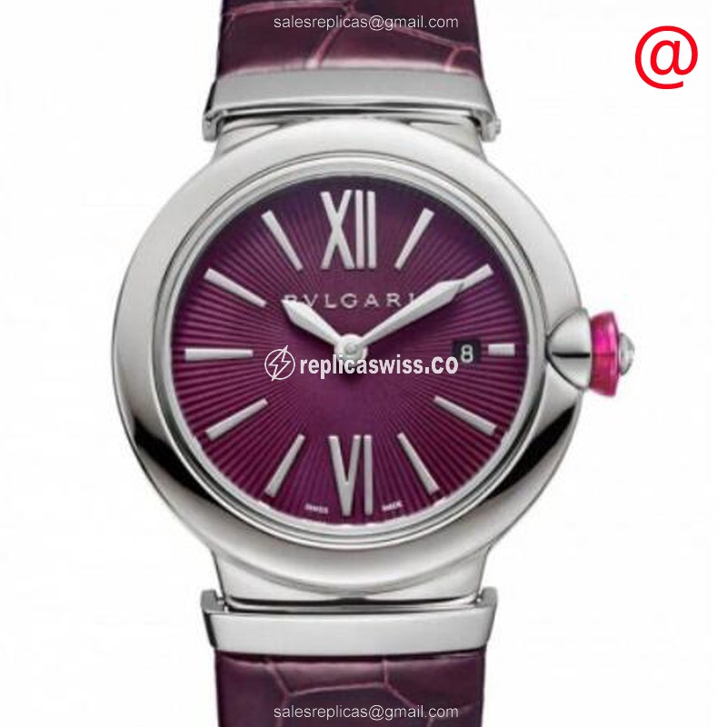 Bulgari LVCEA Quartz - Steel Case - Purple Dial - Leather Purple Strap - Buckle Clasp