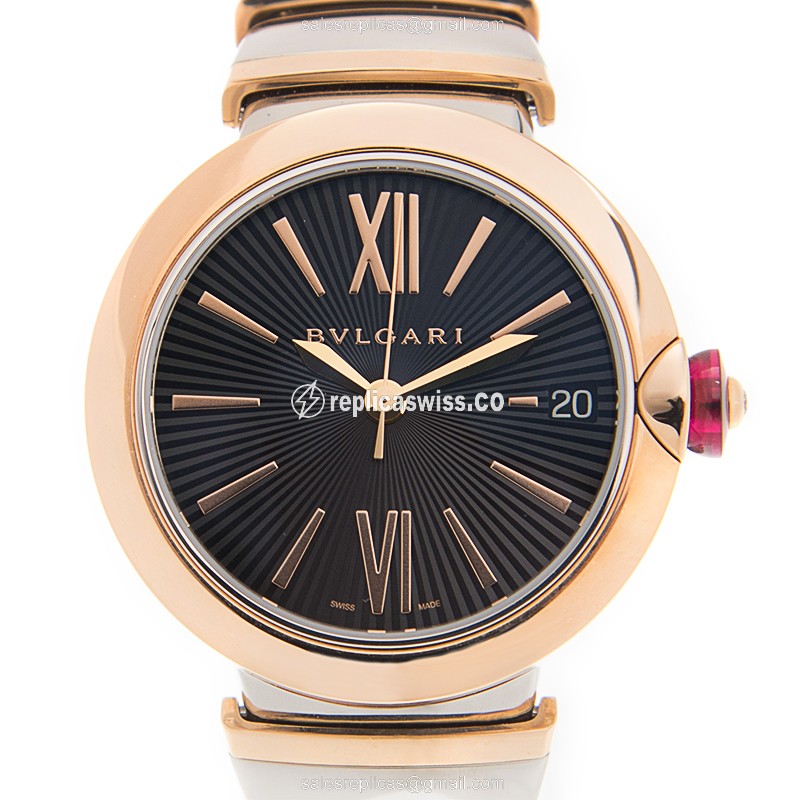 Bulgari LVCEA Replica - Automatic - 18kt Rose Gold - Black Dial - Gold Clasp