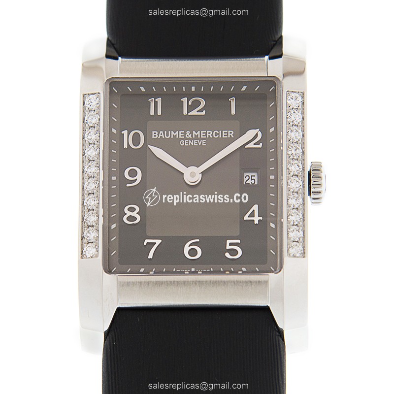 Baume & Mercier Hampton Quartz - Diamond Case - Black Dial - Satin Black Strap - Luxury Replica HAMPTON Watch