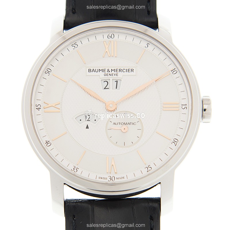 Baume & Mercier CLASSIMA Replica - Automatic - Steel Case - White Dial - Black Alligator Clasp