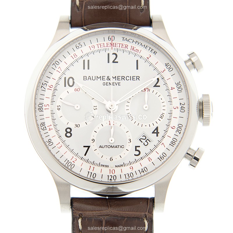 Baume & Mercier CapeLand Manual Wind - Steel Case - White Dial - Brown Alligator Strap - Luxury Replica CAPELAND Watch