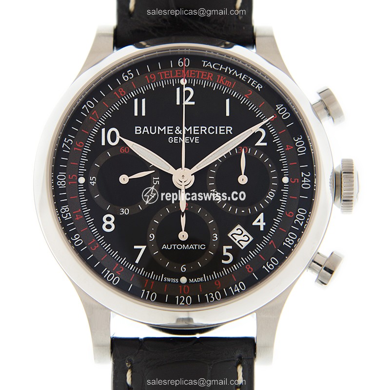 Baume & Mercier CapeLand Replica - Automatic - Black Dial - Steel Case - Alligator Black Strap - Luxury Replica CAPELAND Watch