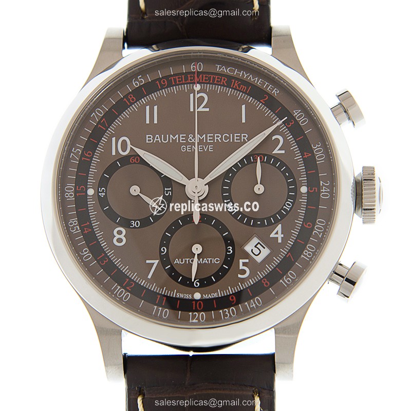 Baume & Mercier M0A10043 CapeLand Replica - Automatic Movement - Stainless Steel Case - Brown Dial & Brown Alligator Strap - Luxury Replica CAPELAND Watch