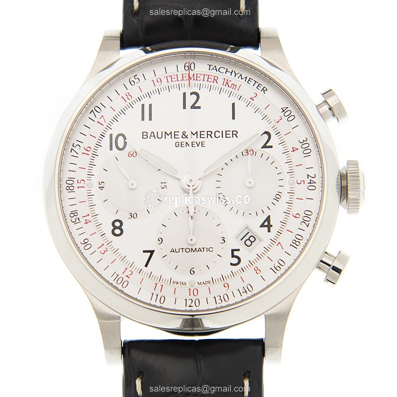 Baume & Mercier M0A10046 CAPELAND - Automatic - Steel Case - White Dial - Black Alligator Strap - Luxury Replica CAPELAND Watch