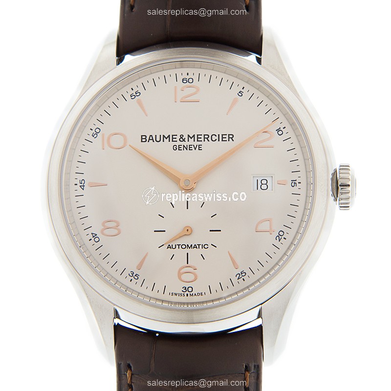 Baume & Mercier M0A10054 CLIFTON Automatic - Steel Case - Silver Dial - Brown Alligator Strap - Luxury Replica CLIFTON Watch