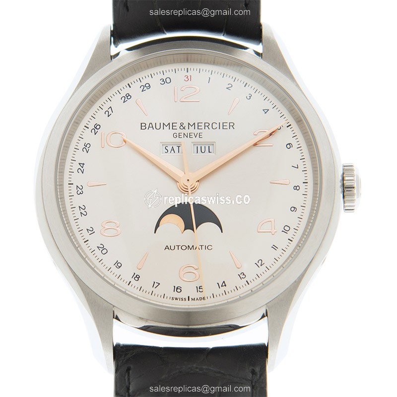Baume & Mercier M0A10055 CLIFTON Automatic - Steel Case - Silver Dial - Black Alligator Strap - Luxury Replica CLIFTON Watch