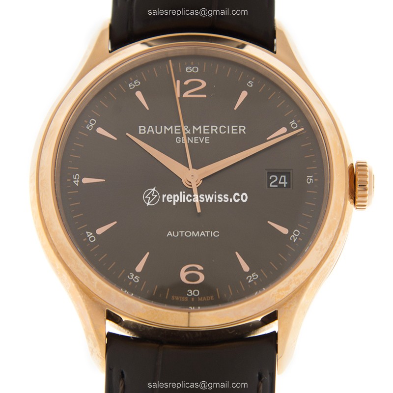 Baume & Mercier M0A10059 CLIFTON - Automatic 18kt Gold - Gray Dial - Brown Alligator Buckle