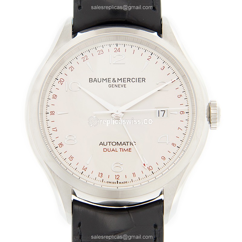 Baume & Mercier M0A10112 CLIFTON - Automatic - Steel Case - Silver Dial - Black Alligator Strap - Luxury Replica CLIFTON Watch