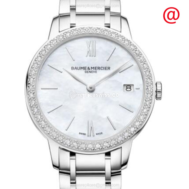Baume & Mercier CLASSIMA Quartz - Diamond Case - White Dial - Silver Steel Strap - Luxury Replica CLASSIMA Watch