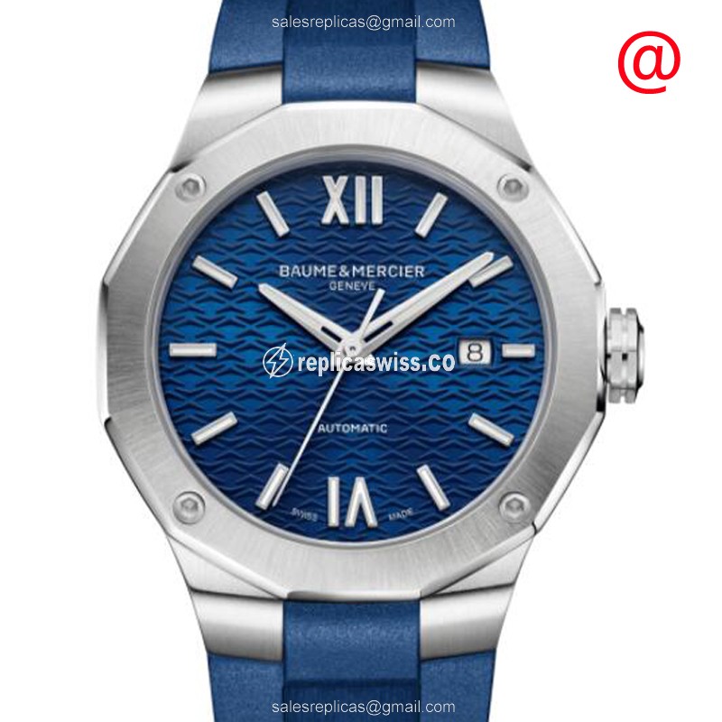 Baume & Mercier M0A10619 RIVIERA - Automatic - Blue Dial - Steel Case - Blue Rubber Strap - Luxury Replica RIVIERA Watch