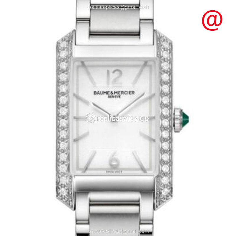 Baume & Mercier Hampton Quartz - White Dial - Diamond Accents - Silver Steel Clasp