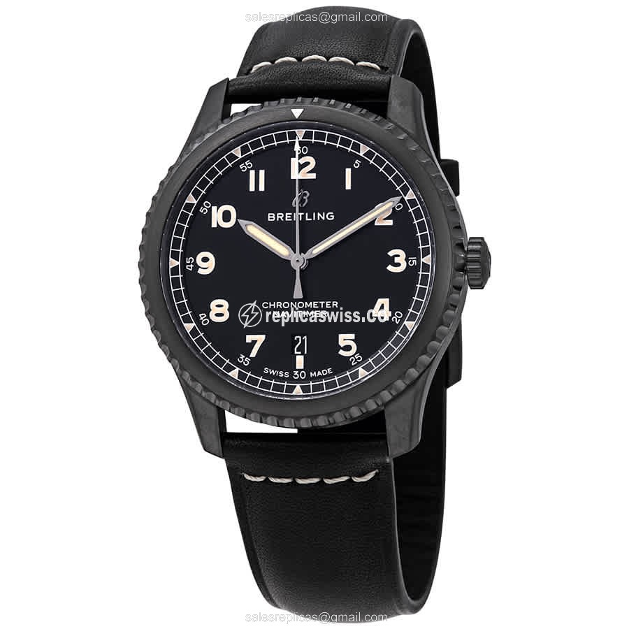 Breitling AVIATOR 8 Replica - Automatic - Steel - Black - Leather Strap - Luxury Replica AVIATOR 8 Watch