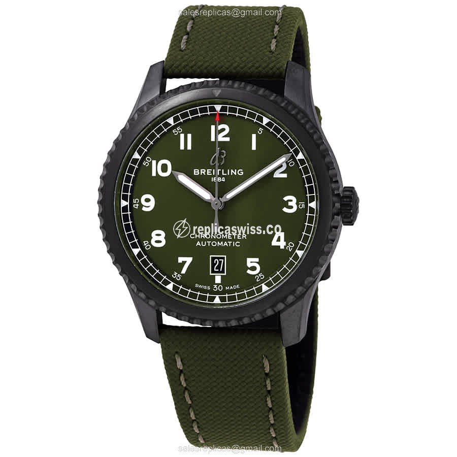 Breitling AVIATOR 8 Replica - Automatic - Steel Case - Green Dial - Canvas Green Strap
