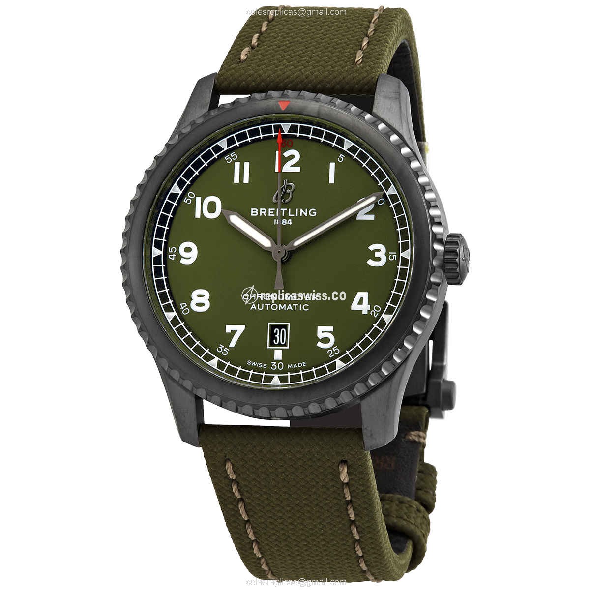 Breitling AVIATOR 8 Replica - Automatic - Green Steel Case - Green Canvas Strap