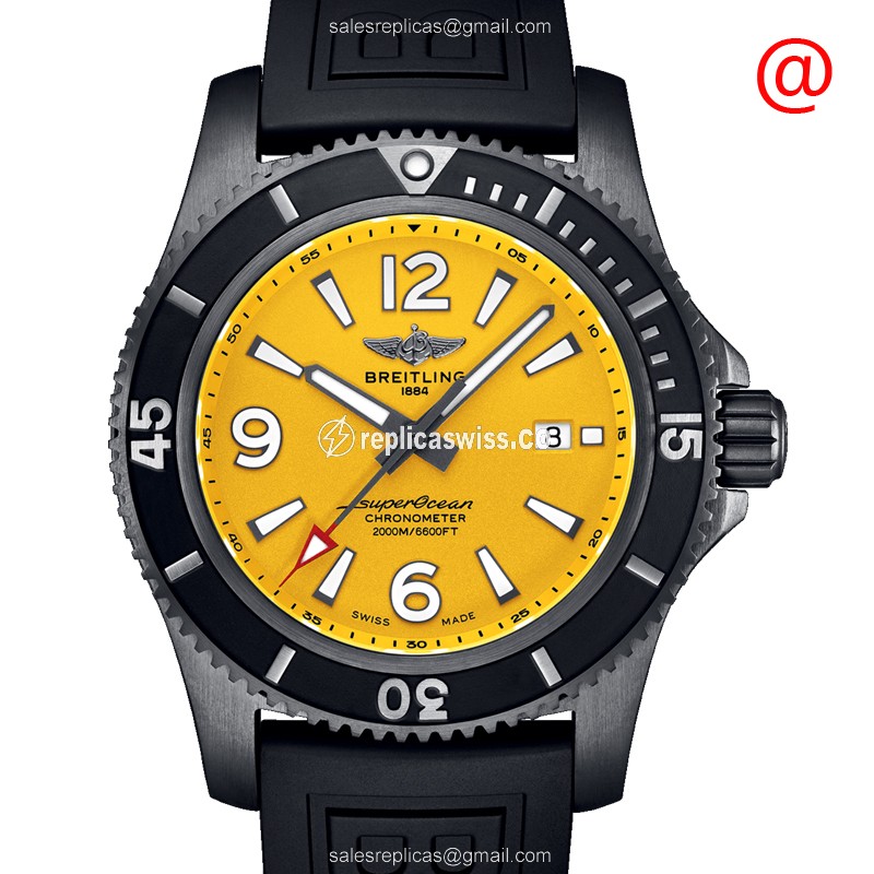 Breitling Superocean Replica - Automatic - Yellow Dial - Steel Case - Black Rubber Strap