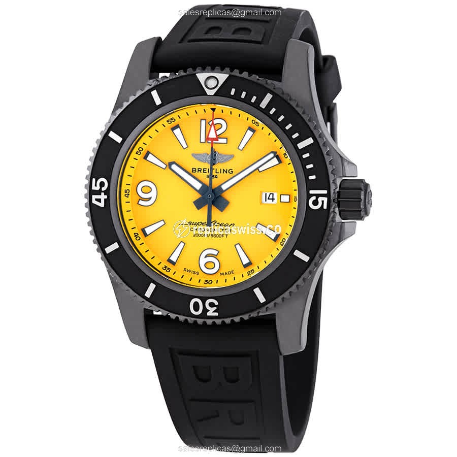 Breitling SuperOcean Replica - Automatic - Yellow Dial - Steel Case - Black Rubber Strap